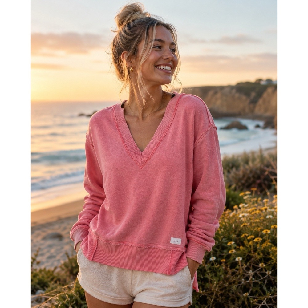 aerie Pink V-Neck Lightweight Sweatshirt